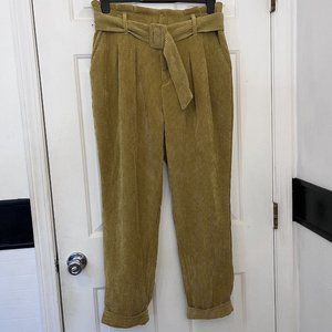 Vintage Wild Fable Pants High Waist Belted Golden Tan Ankle Corduroys Sz 14 NWT